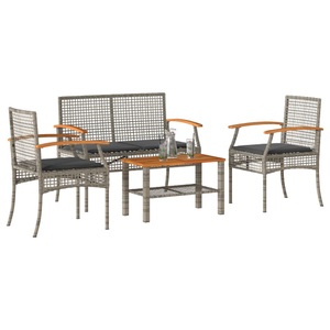 vidaXL, vidaXL 4-tlg. Garten-Lounge-Set mit Kissen Grau Poly Rattan, vidaXL 4-tlg. Garten-Lounge-Set mit Kissen Grau Poly Rattan