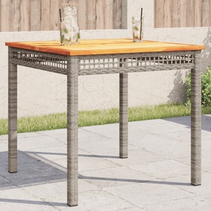 vidaXL, vidaXL Gartentisch Grau 80x80x75 cm Poly Rattan Akazienholz, vidaXL Gartentisch Grau 80x80x75 cm Poly Rattan Akazienholz