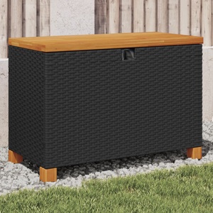 vidaXL, vidaXL Garten-Auflagenbox Schwarz 80x40x48 cm Poly Rattan Akazienholz, vidaXL Garten-Auflagenbox Schwarz 80x40x48 cm Poly Rattan Akazienholz