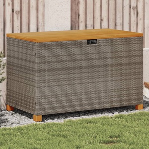 vidaXL, vidaXL Gartentruhe Grau 110x55x63 cm Poly Rattan Akazienholz, vidaXL Gartentruhe Grau 110x55x63 cm Poly Rattan Akazienholz