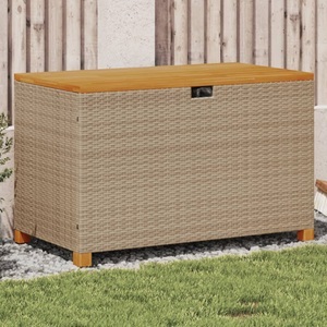 vidaXL, vidaXL Gartentruhe Beige 110x55x63 cm Poly Rattan Akazienholz, vidaXL Gartentruhe Beige 110x55x63 cm Poly Rattan Akazienholz