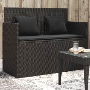 vidaXL, vidaXL Gartenbank mit Kissen Schwarz Poly Rattan, vidaXL Gartenbank mit Kissen Schwarz Poly Rattan