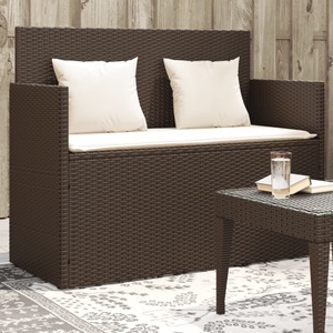 vidaXL, vidaXL Gartenbank mit Kissen Braun Poly Rattan, vidaXL Gartenbank mit Kissen Braun Poly Rattan