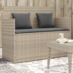 vidaXL, vidaXL Gartenbank mit Kissen Hellgrau Poly Rattan, vidaXL Gartenbank mit Kissen Hellgrau Poly Rattan