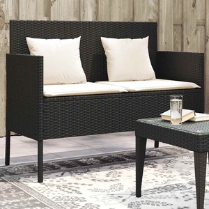 vidaXL, vidaXL Gartenbank mit Kissen Schwarz Poly Rattan