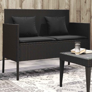 vidaXL, vidaXL Gartenbank mit Kissen Schwarz Poly Rattan