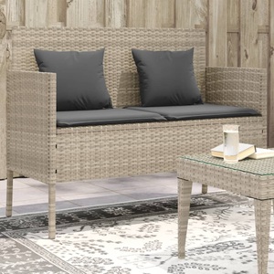 vidaXL, vidaXL Gartenbank mit Kissen Hellgrau Poly Rattan