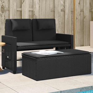 vidaXL, vidaXL Gartenbank Verstellbar mit Kissen Schwarz Poly Rattan