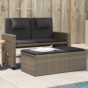 vidaXL, vidaXL Gartenbank Verstellbar mit Kissen Grau Poly Rattan