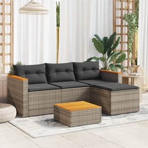 vidaXL, vidaXL 3-tlg. Garten-Sofagarnitur mit Kissen Grau Poly Rattan, vidaXL 3-tlg. Garten-Sofagarnitur mit Kissen Grau Poly Rattan
