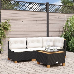 vidaXL, vidaXL Garten-Ecksofa mit Kissen Schwarz Poly Rattan