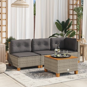 vidaXL, vidaXL Garten-Ecksofa mit Kissen Grau Poly Rattan