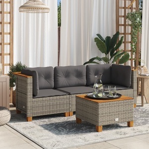 vidaXL, vidaXL Gartensofa mit Kissen 3-Sitzer Grau Poly Rattan, vidaXL Gartensofa mit Kissen 3-Sitzer Grau Poly Rattan