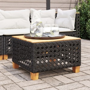 vidaXL, vidaXL Gartentisch Schwarz 55x55x36 cm Poly Rattan Akazienholz, vidaXL Gartentisch Schwarz 55x55x36 cm Poly Rattan Akazienholz