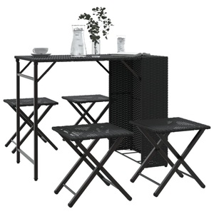 vidaXL, vidaXL 5-tlg. Garten-Essgruppe Faltbar Schwarz Poly Rattan