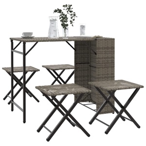 vidaXL, vidaXL 5-tlg. Garten-Essgruppe Klappbar Grau Poly Rattan