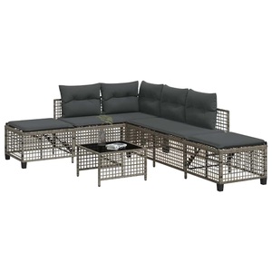 vidaXL, vidaXL 3-tlg. Garten-Ecksofa-Set mit Kissen Grau Poly Rattan