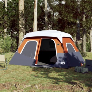 vidaXL, vidaXL Campingzelt mit LED Grau und Orange 344x282x212 cm, vidaXL Familienzelt mit LED 6 Personen Hellgrau Orange Quick Release