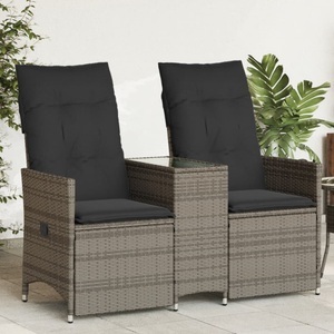 vidaXL, vidaXL Gartensofa 2-Sitzer Verstellbar mit Tisch Grau Poly Rattan, vidaXL Gartensofa 2-Sitzer Verstellbar mit Tisch Grau Poly Rattan