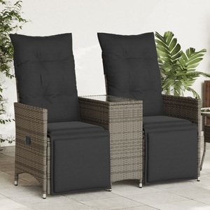 vidaXL, vidaXL Gartensofa 2-Sitzer Verstellbar mit Tisch Grau Poly Rattan, vidaXL Gartensofa 2-Sitzer Verstellbar mit Tisch Grau Poly Rattan