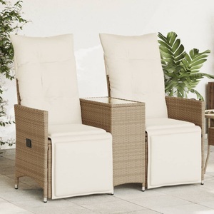 vidaXL, vidaXL Gartensofa 2-Sitzer Verstellbar mit Tisch Beige Poly Rattan, vidaXL Gartensofa 2-Sitzer Verstellbar mit Tisch Beige Poly Rattan