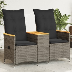 vidaXL, vidaXL Gartensofa 2-Sitzer Verstellbar mit Tisch Grau Poly Rattan, vidaXL Gartensofa 2-Sitzer Verstellbar mit Tisch Grau Poly Rattan