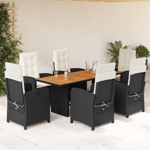 vidaXL, vidaXL 7-tlg. Garten-Essgruppe mit Kissen Schwarz Poly Rattan