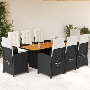 vidaXL, vidaXL 9-tlg. Garten-Essgruppe mit Kissen Schwarz Poly Rattan
