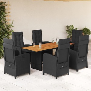 vidaXL, vidaXL 7-tlg. Garten-Essgruppe mit Kissen Schwarz Poly Rattan