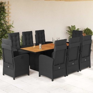 vidaXL, vidaXL 9-tlg. Garten-Essgruppe mit Kissen Schwarz Poly Rattan