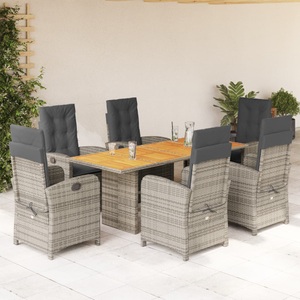 vidaXL, vidaXL 7-tlg. Garten-Essgruppe mit Kissen Grau Poly Rattan