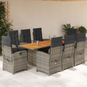 vidaXL, vidaXL 9-tlg. Garten-Essgruppe mit Kissen Grau Poly Rattan