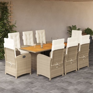 vidaXL, vidaXL 9-tlg. Garten-Essgruppe mit Kissen Beige Poly Rattan
