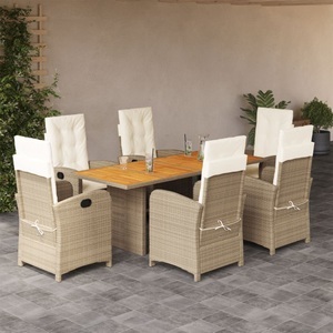 vidaXL, vidaXL 7-tlg. Garten-Essgruppe mit Kissen Beigemischung Poly Rattan