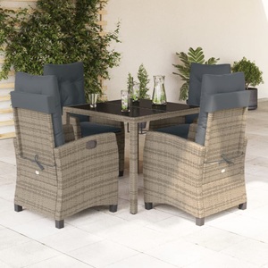 vidaXL, vidaXL 5-tlg. Garten-Essgruppe mit Kissen Grau Poly Rattan, VidaXL - Garten essgruppe poly-rattan, One Size, Grau