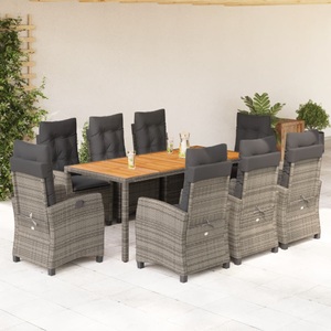 vidaXL, vidaXL 9-tlg. Garten-Essgruppe mit Kissen Grau Poly Rattan, 