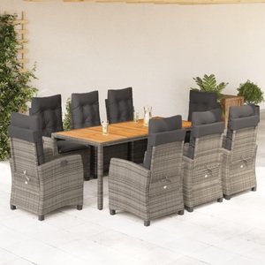 vidaXL, vidaXL 9-tlg. Garten-Essgruppe mit Kissen Grau Poly Rattan, 