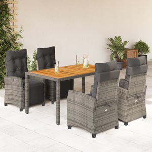 vidaXL, vidaXL 5-tlg. Garten-Essgruppe mit Kissen Grau Poly Rattan, 