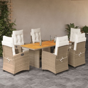 vidaXL, vidaXL 7-tlg. Garten-Essgruppe mit Kissen Beigemischung Poly Rattan, vidaXL 7-tlg. Garten-Essgruppe mit Kissen Beigemischung Poly Rattan