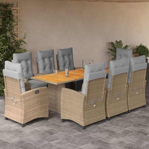 vidaXL, vidaXL 9-tlg. Garten-Essgruppe mit Kissen Beigemischung Poly Rattan, vidaXL 9-tlg. Garten-Essgruppe mit Kissen Beigemischung Poly Rattan