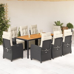 vidaXL, vidaXL 9-tlg. Garten-Essgruppe mit Kissen Schwarz Poly Rattan, vidaXL 9-tlg. Garten-Essgruppe mit Kissen Schwarz Poly Rattan