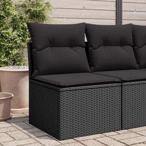 vidaXL, vidaXL Gartensofa ohne Armlehnen mit Kissen Schwarz Poly Rattan, vidaXL Gartensofa ohne Armlehnen mit Kissen Schwarz Poly Rattan