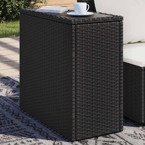vidaXL, vidaXL Garten-Beistelltisch mit Glasplatte Schwarz 58x27,5x55cm Rattan