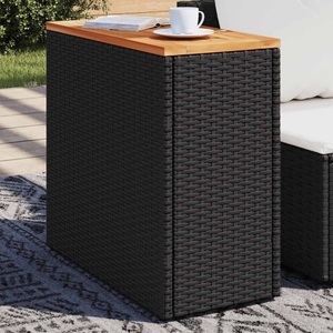vidaXL, vidaXL Garten-Beistelltisch mit Holzplatte Schwarz 58x27,5x55cm Rattan