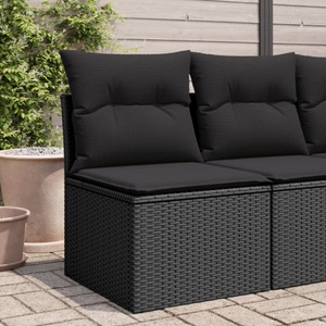 vidaXL, vidaXL Gartensofa ohne Armlehnen mit Kissen Schwarz Poly Rattan, vidaXL Gartensessel ohne Armlehnen mit Kissen Schwarz Poly Rattan