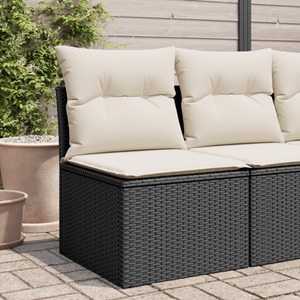 vidaXL, vidaXL Gartensofa ohne Armlehnen mit Kissen Schwarz Poly Rattan, vidaXL Gartensofa ohne Armlehnen mit Kissen Schwarz Poly Rattan