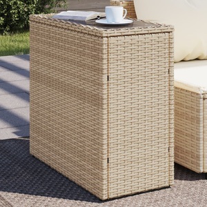 vidaXL, vidaXL Garten-Beistelltisch Glasplatte Beige 58x27,5x55 cm Poly Rattan
