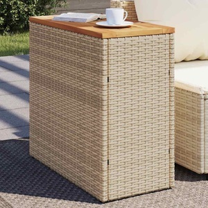 vidaXL, vidaXL Garten-Beistelltisch Holzplatte Beige 58x27,5x55 cm Poly Rattan