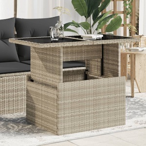 vidaXL, vidaXL Gartentisch mit Glasplatte Hellgrau 100x55x73 cm Poly Rattan, vidaXL Gartentisch mit Glasplatte Hellgrau 100x55x73 cm Poly Rattan