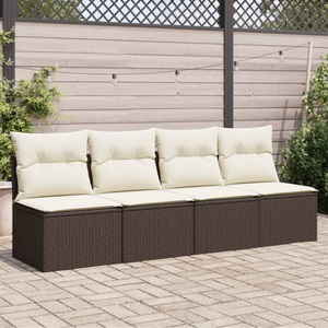 vidaXL, vidaXL Gartensofa mit Kissen 4-Sitzer Braun Poly Rattan, vidaXL Gartensofa mit Kissen 4-Sitzer Braun Poly Rattan